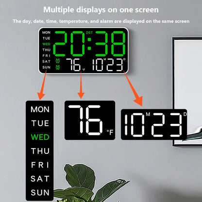 LED Screen Digital Wall Clock 12/24H Table Clock With Adjustable Brightness Electronic Alarm Clock With Multi Functional Display